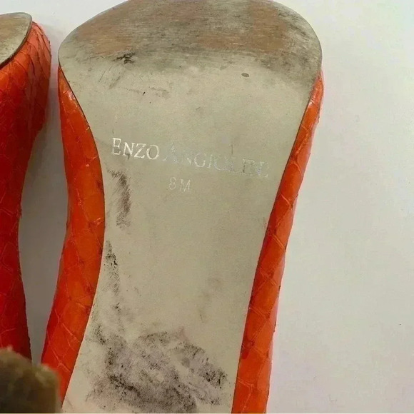 Enzo Angiolini heels sz 8 orange leather snakeskin embossed vintage y2k bright - Picture 7 of 13